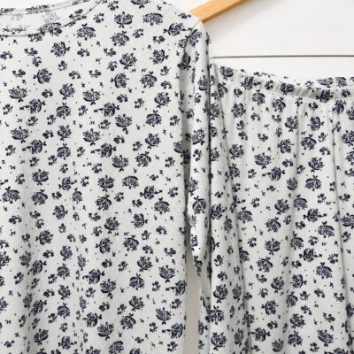 Pijama canelado | branco estrelado frio